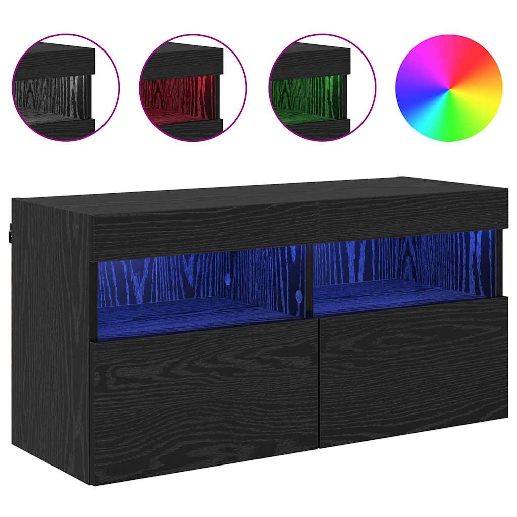 TV Fali Szekrény 80 x 30 x 40 cm Fekete tölgy Szerelt Fa