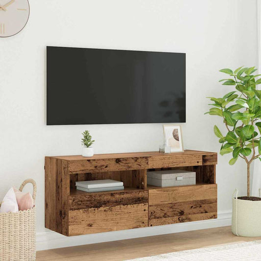 TV Fali Szekrény LED-del Öreg fa 100 x 30 x 40 cm Faanyag