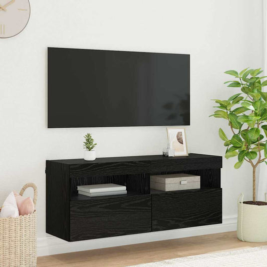 TV Fali Szekrény LED-del Fekete tölgy 100 x 30 x 40 cm Faanyag