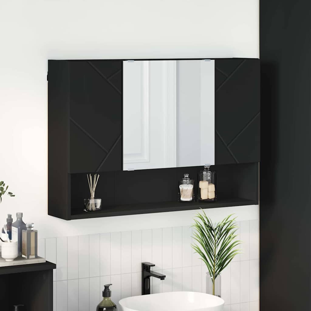 Tükörszekrény Falra szerelhető Fekete 80 x 17 x 55 cm Faanyag