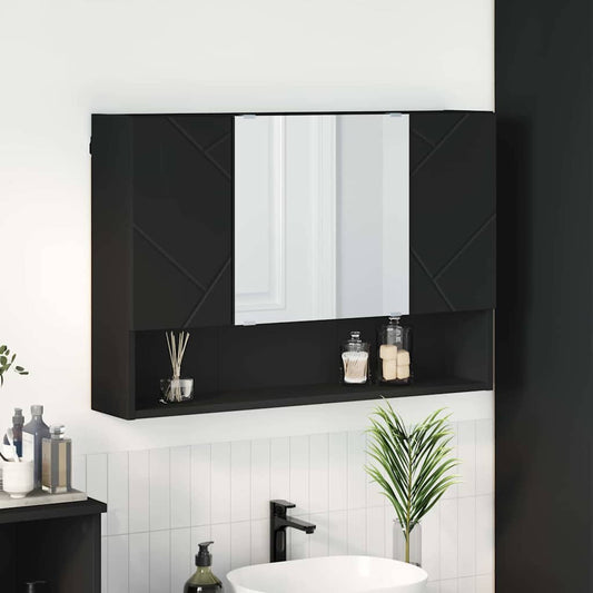 Tükörszekrény Falra szerelhető Fekete 80 x 17 x 55 cm Faanyag