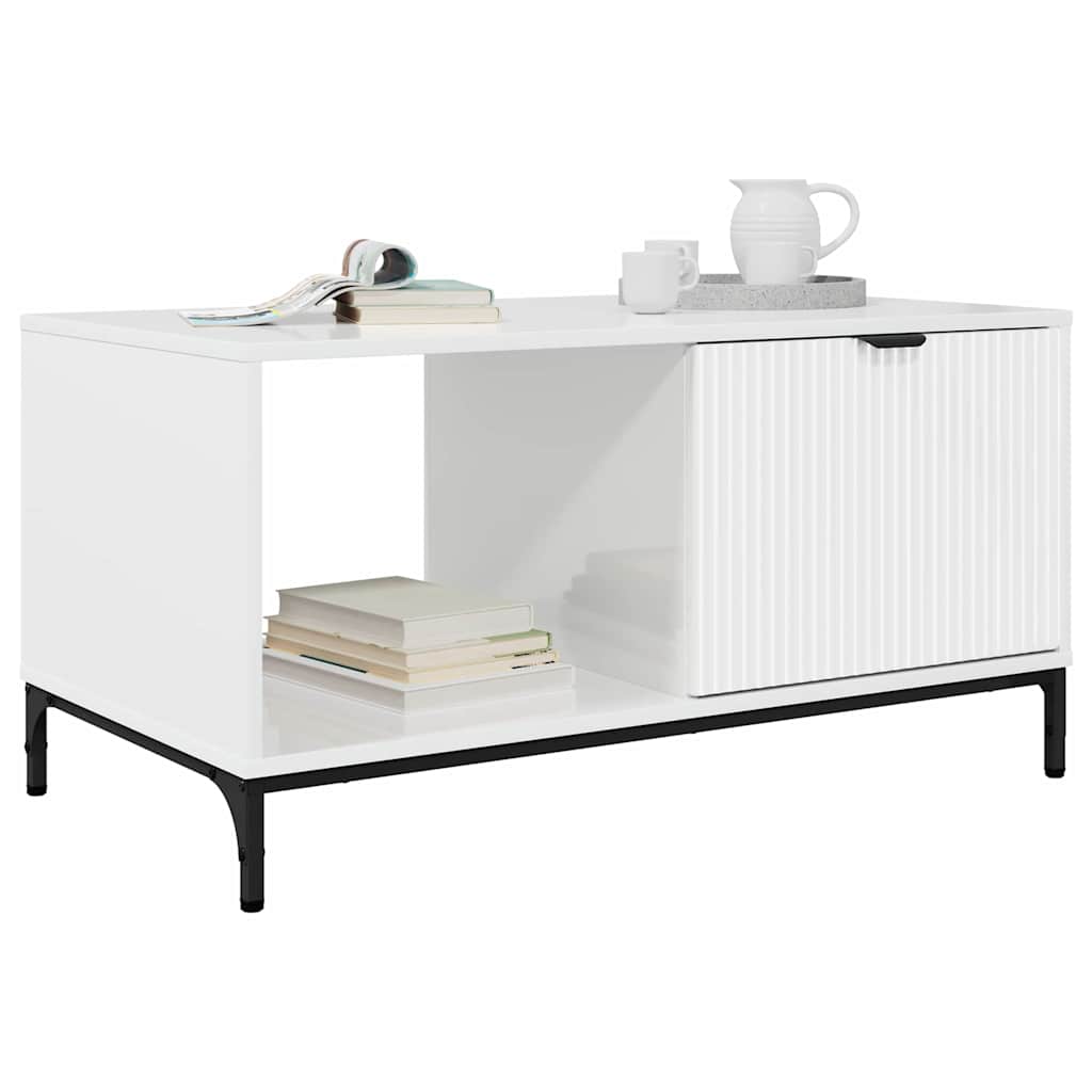 Dohányzóasztal Magas Fényű Fehér 90 x 49 x 46 cm Faanyag