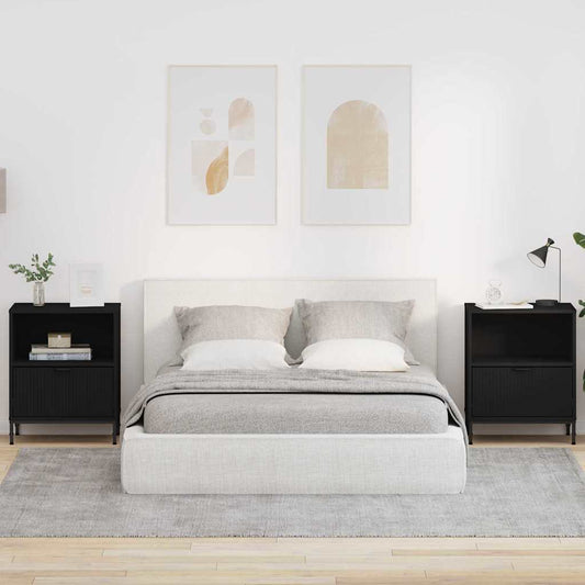 Éjjeliszekrény fiókkal 2 pcs Fekete 49 x 36 x 61 cm Faanyag
