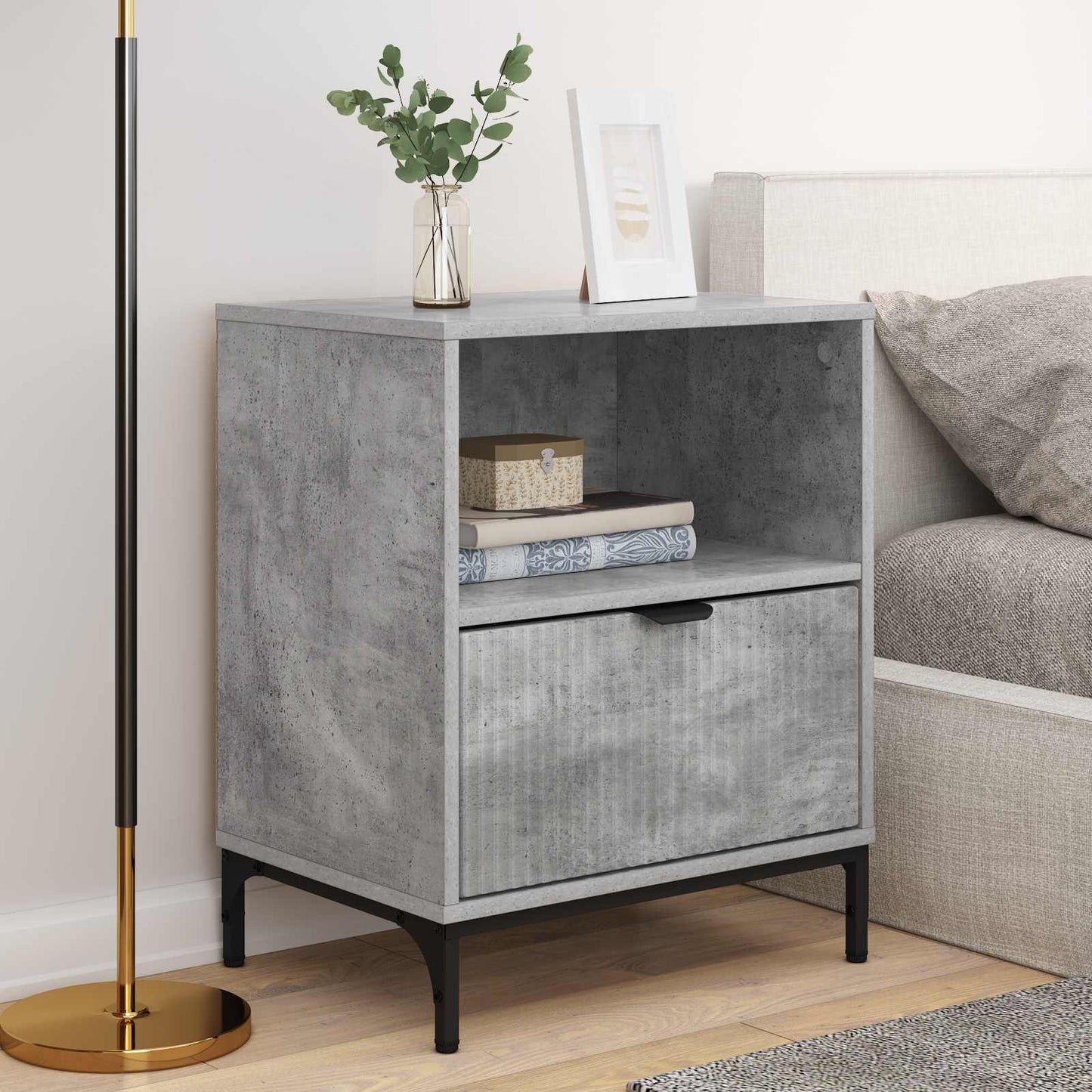 Éjjeliszekrény 2 db Beton szürke 49 x 36 x 61 cm Szerelt fa