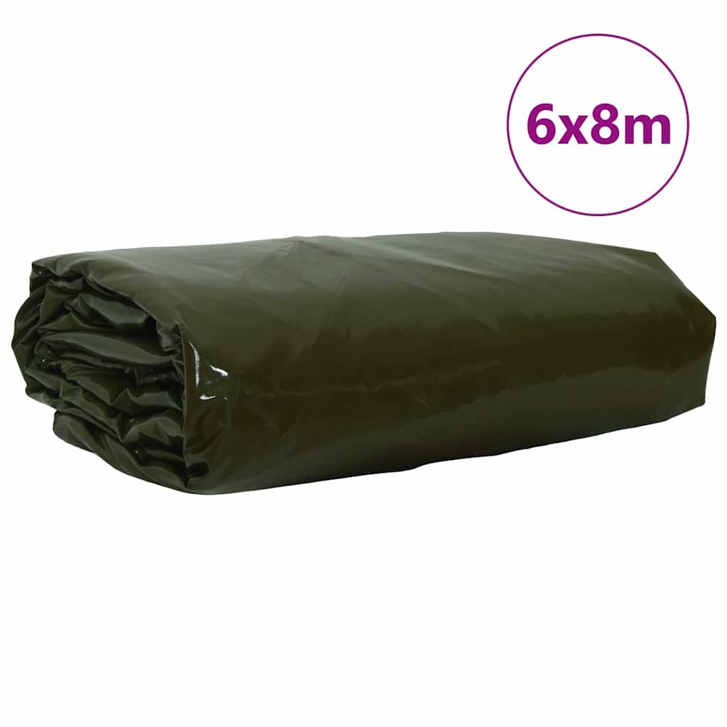 Ponyva 650g / m² Olajzöld 6 x 8 m Vászon PVC bevonattal