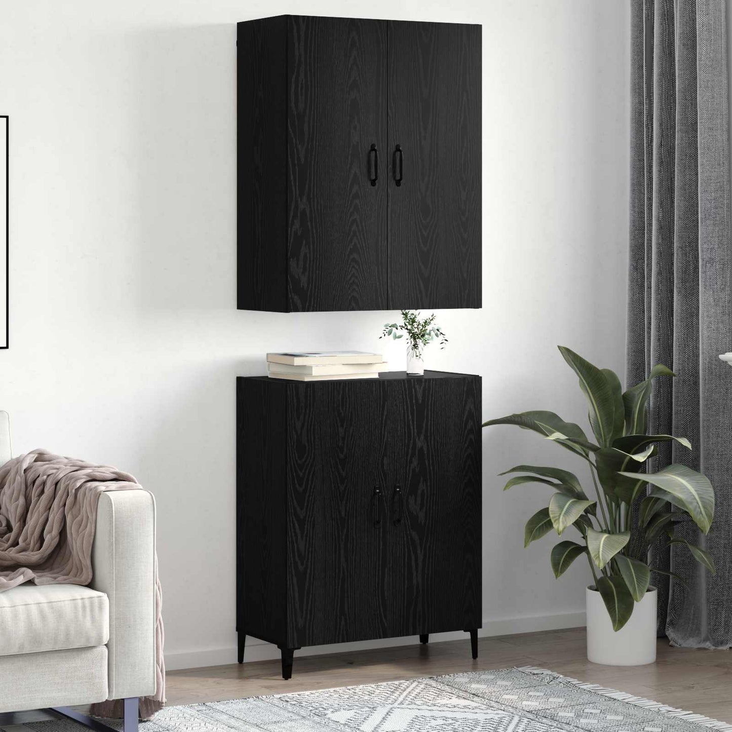Magasfiú 2 db Fekete tölgy 69,5 x 34 x 180 cm Szerelt Fa