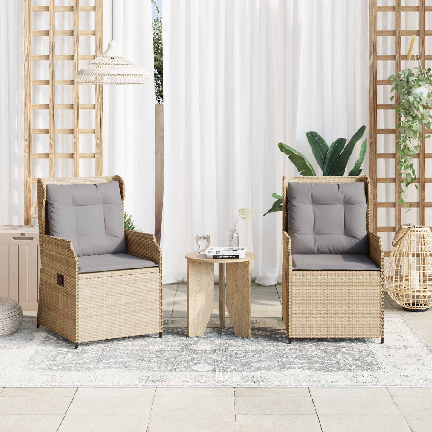 Kerti pad 2 pcs Bézs polirattan
