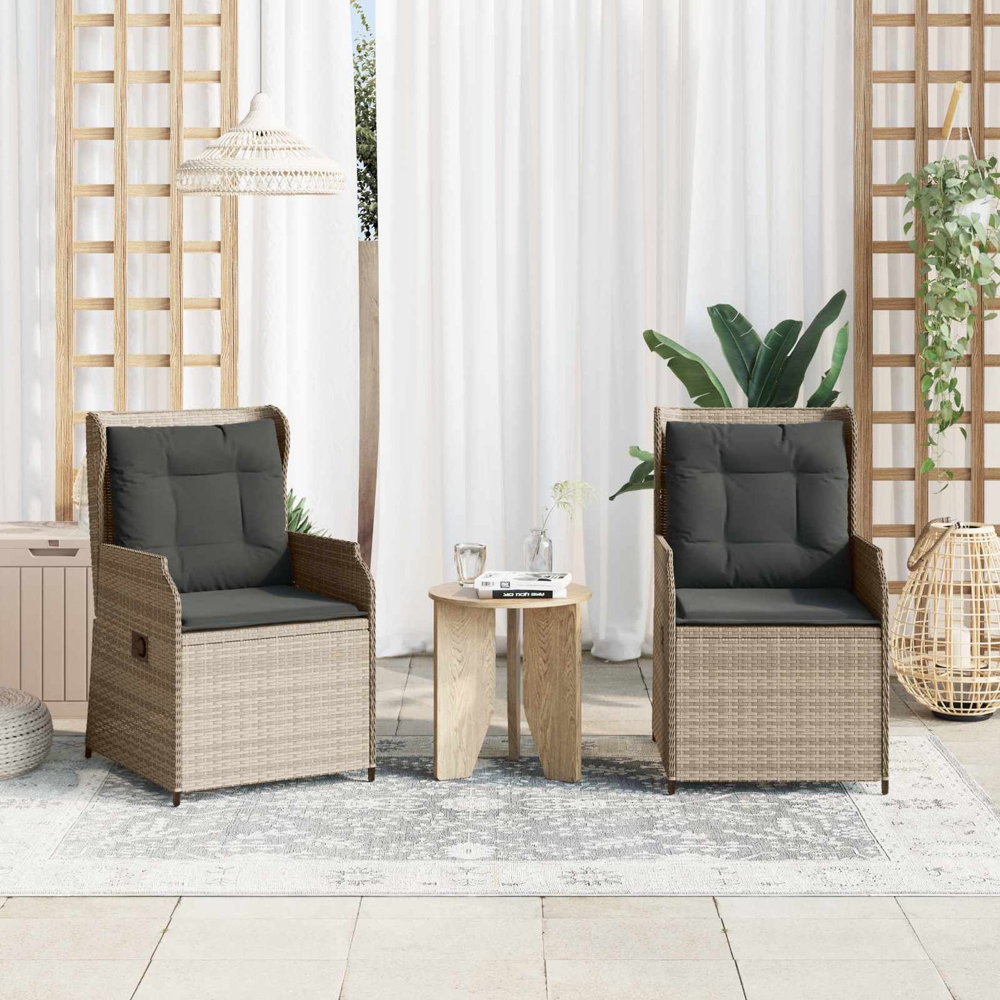 Kerti pad 2 pcs Világosszürke polirattan