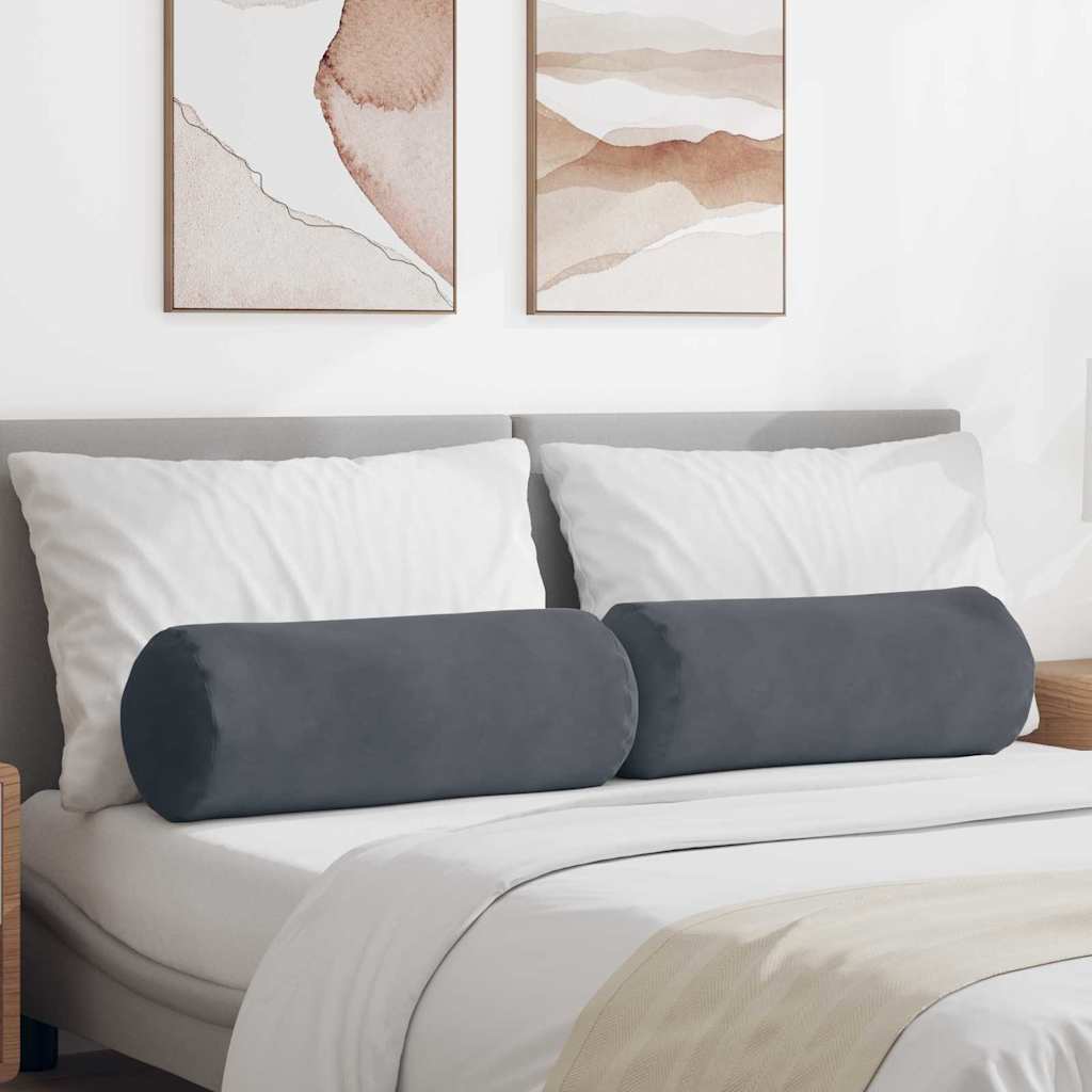Hengerpárnák 2 pcs Sötétszürke Ø 25 x 70 cm Bársonyos szövet
