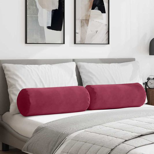 Hengerpárnák 2 pcs Bordó Ø 25 x 70 cm Bársonyos szövet