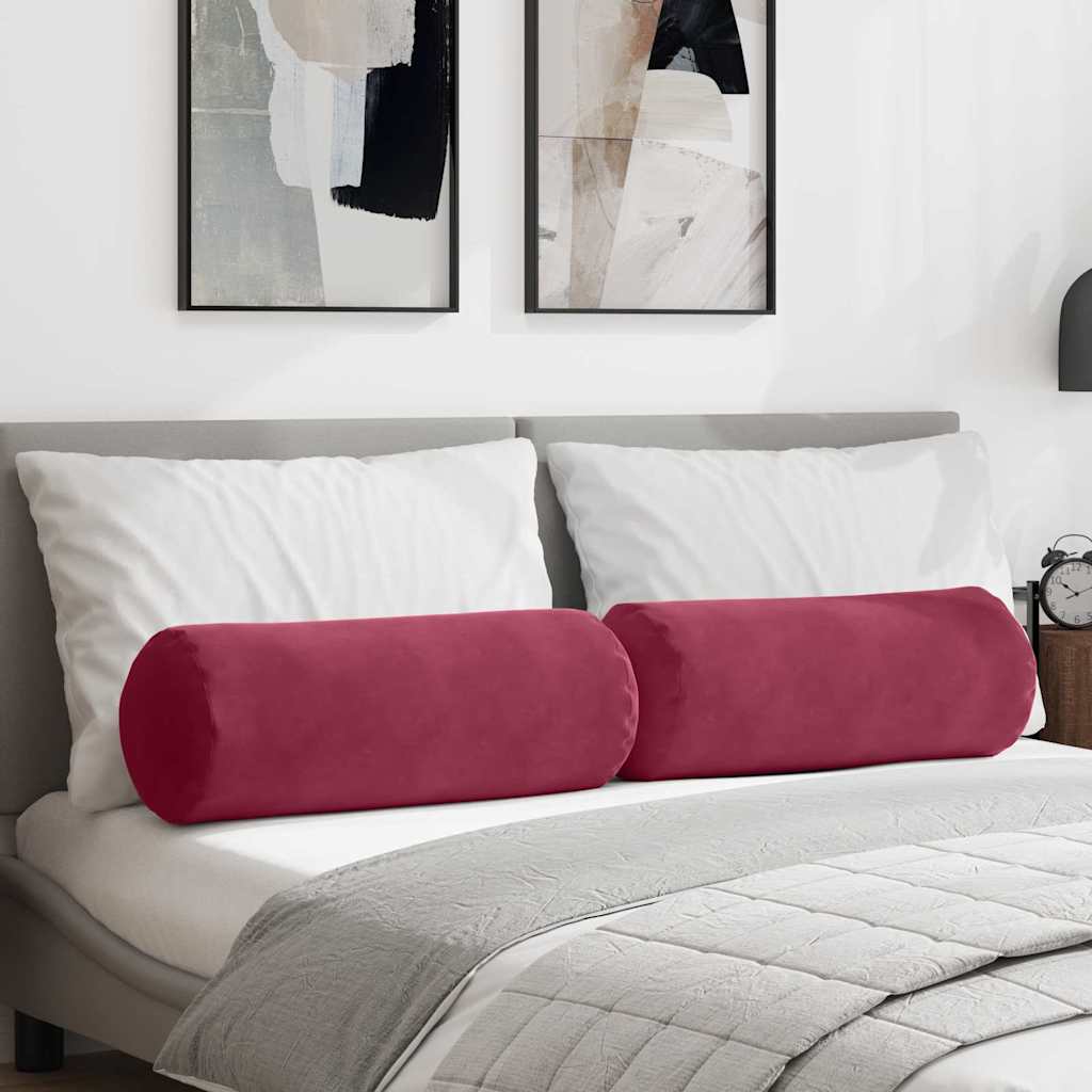 Hengerpárnák 2 pcs Bordó Ø 25 x 70 cm Bársonyos szövet