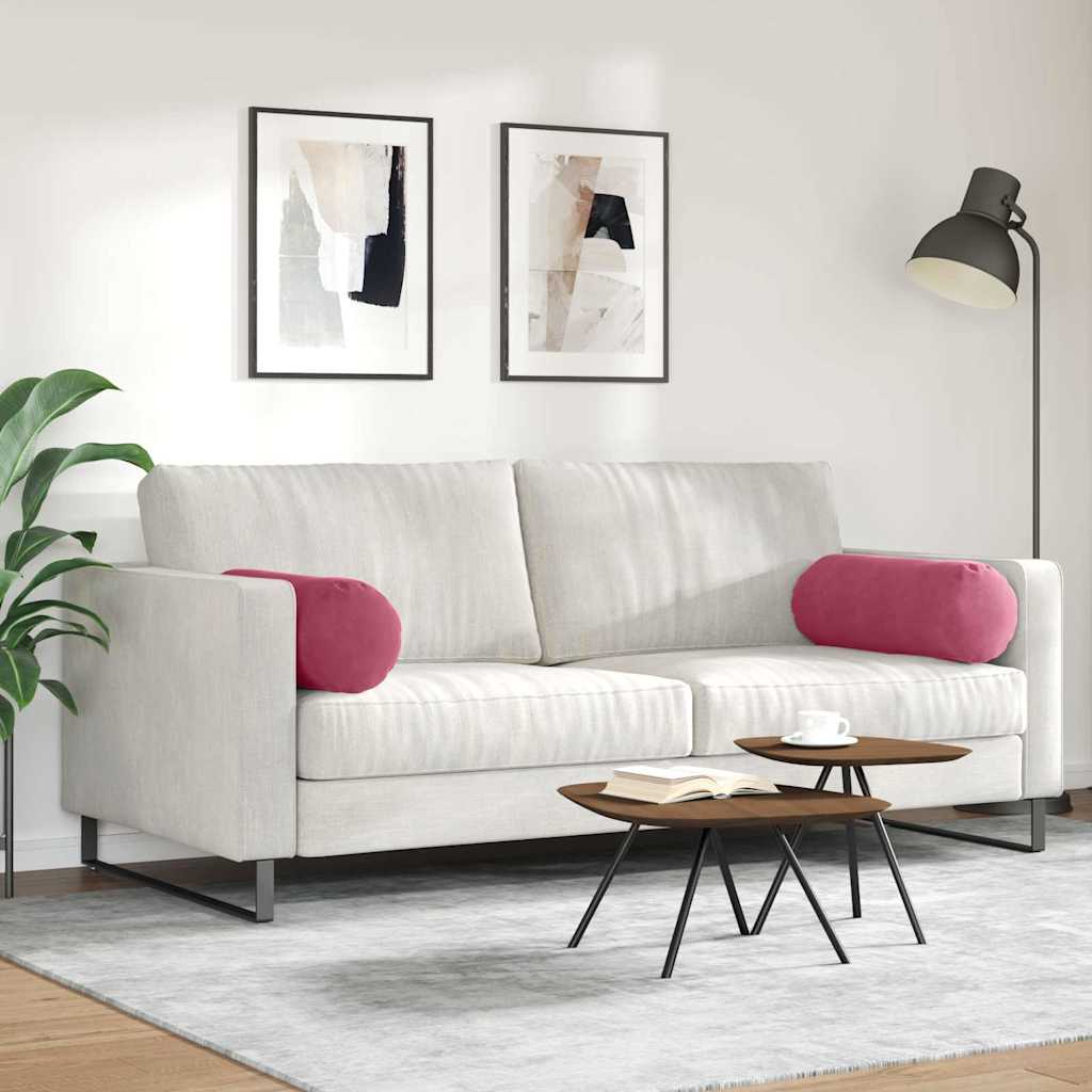 Hengerpárnák 2 pcs Bordó Ø 25 x 70 cm Bársonyos szövet