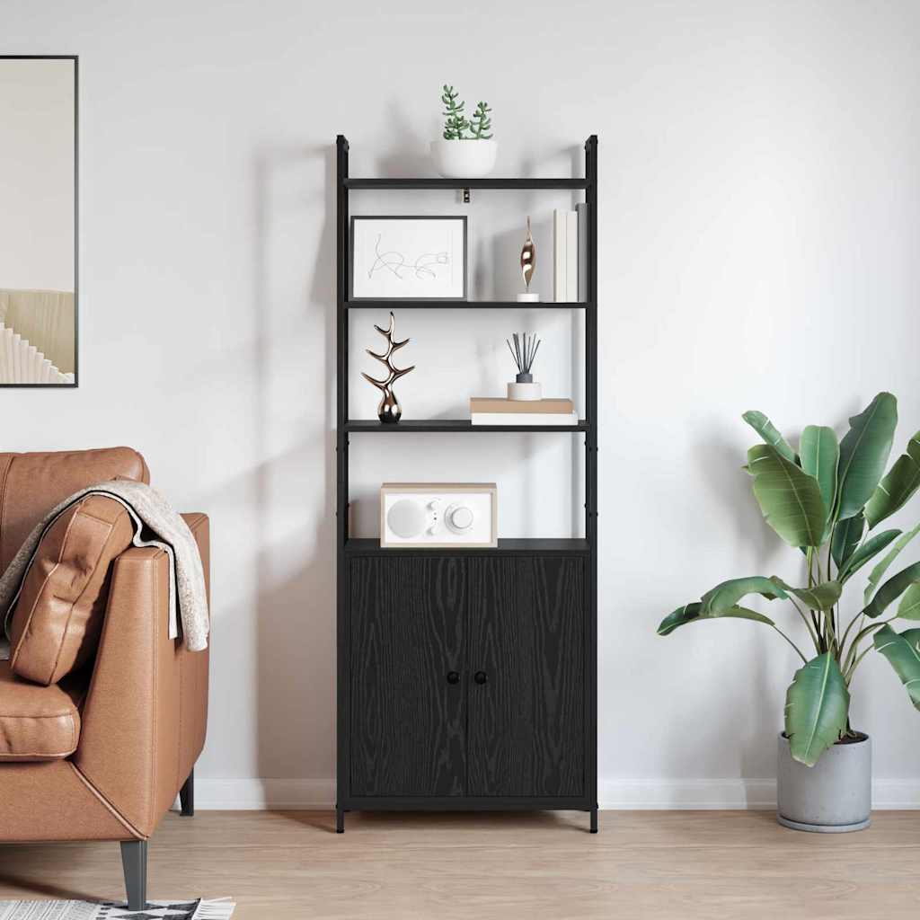 Könyvespolc 6 szintes 60 x 24 x 161 cm Szerelt Fa Fekete tölgy