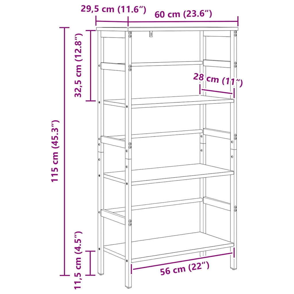 Könyvespolc 3 szintes 60 x 29,5 x 115 cm Szerelt Fa Öreg fa