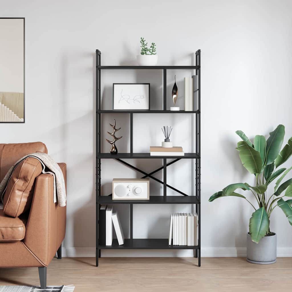 Könyvespolc 9 szintes 75 x 30 x 156 cm Szerelt Fa Fekete tölgy