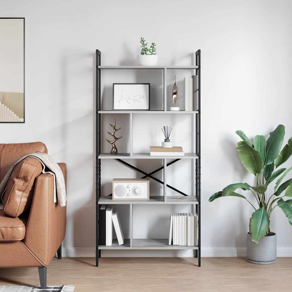 Könyvespolc 9 szintes 75 x 30 x 156 cm Szerelt Fa Szürke Sonoma