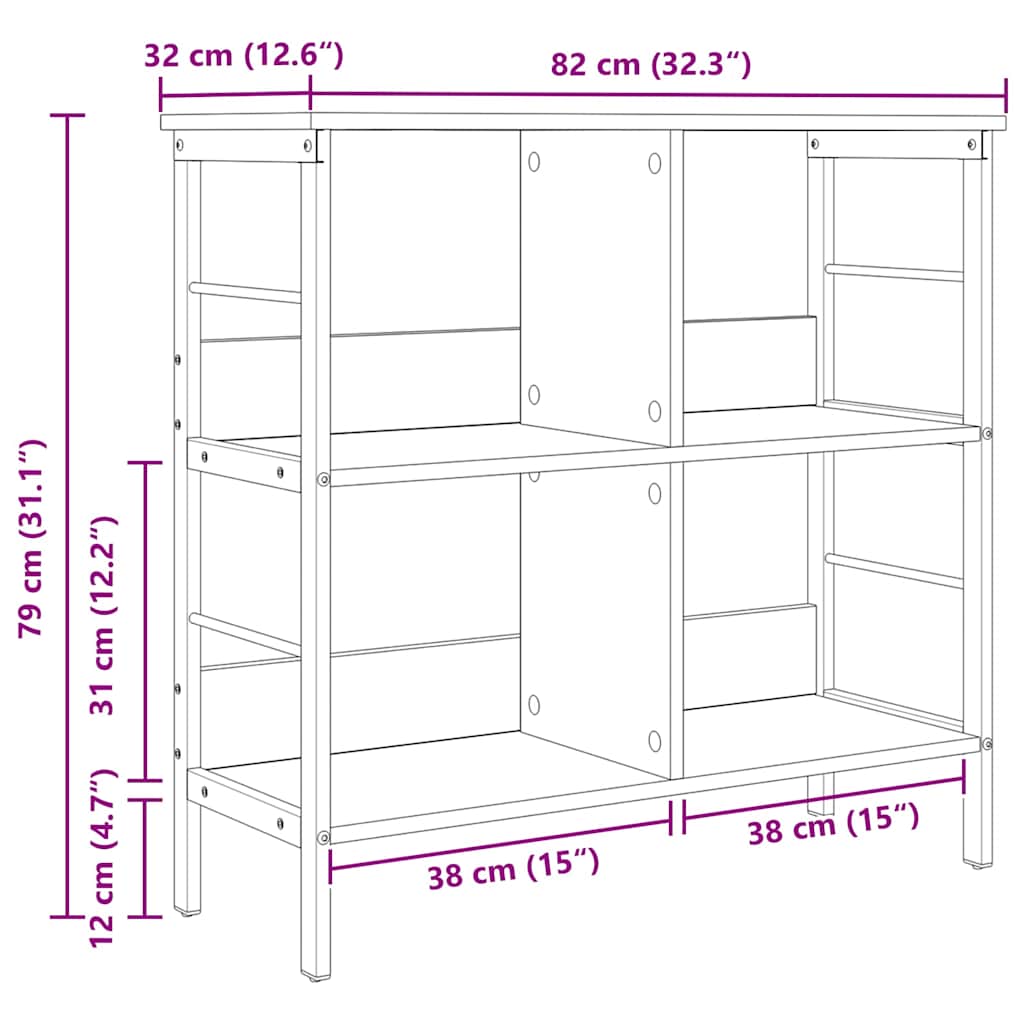 Könyvespolc 4 szintes 82 x 32 x 79 cm Szerelt Fa Öreg fa