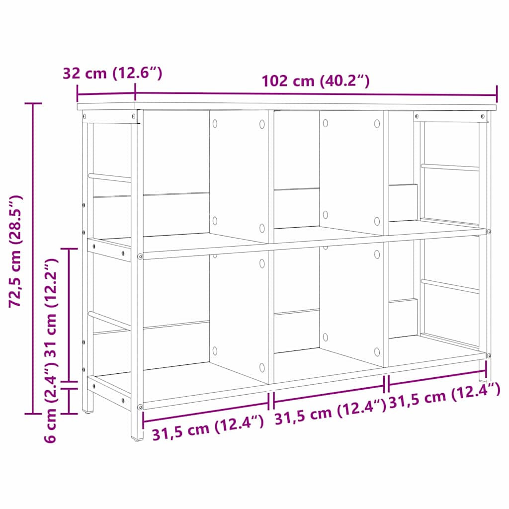 Könyvespolc 6 szintes 102 x 32 x 72,5 cm Szerelt Fa Öreg fa
