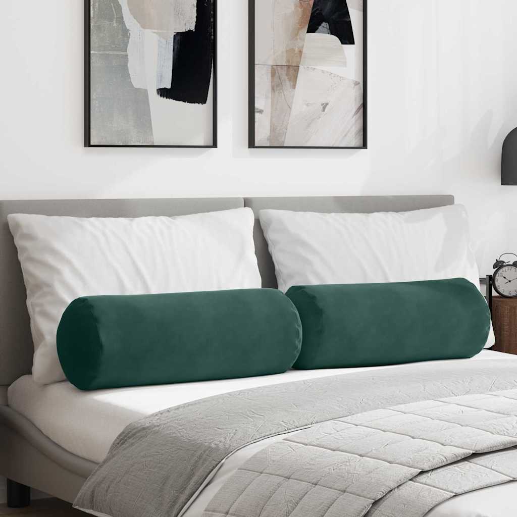 Hengerpárnák 2 pcs Sötétzöld Ø 25 x 70 cm Bársonyos szövet