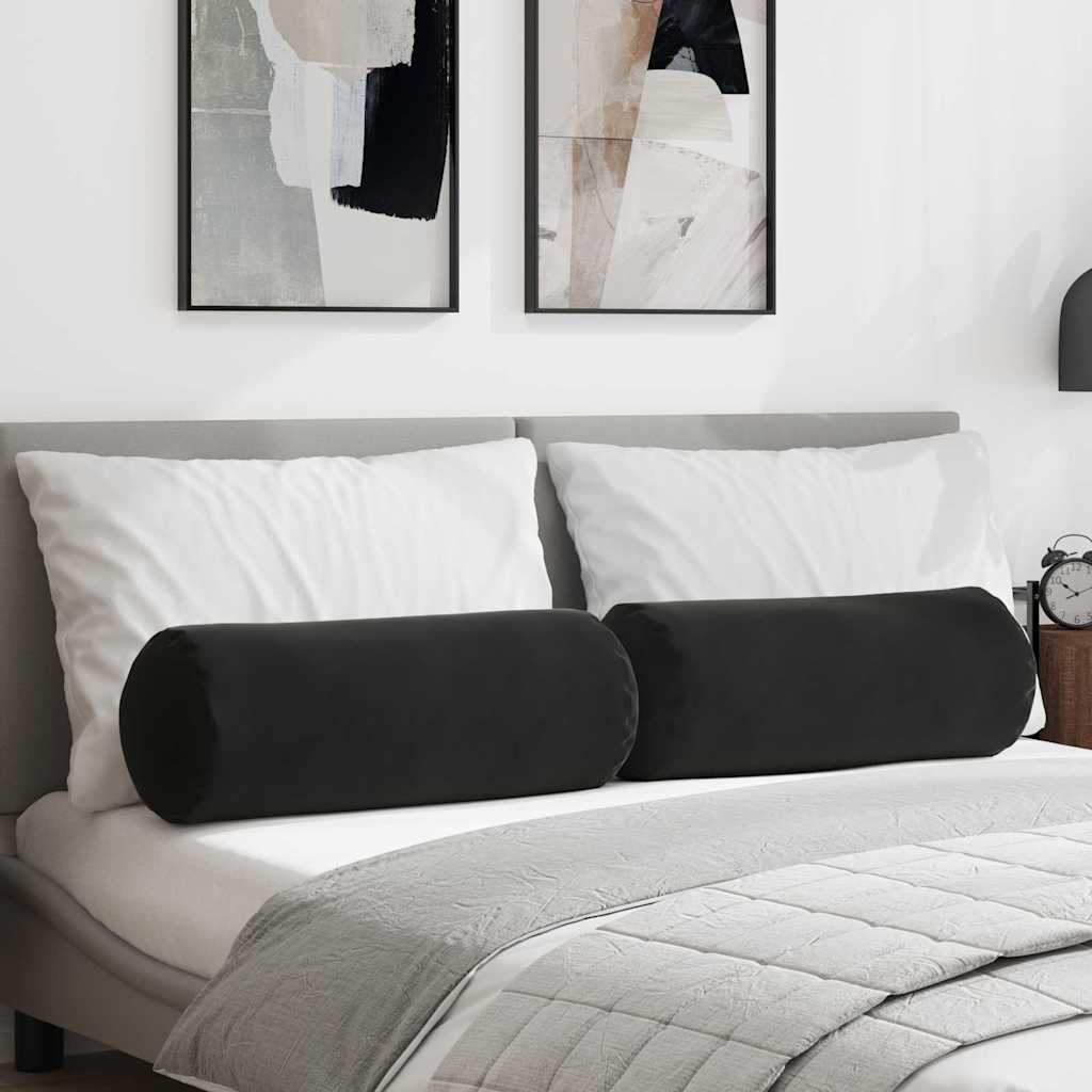 Hengerpárnák 2 pcs Fekete Ø 25 x 70 cm Bársonyos szövet