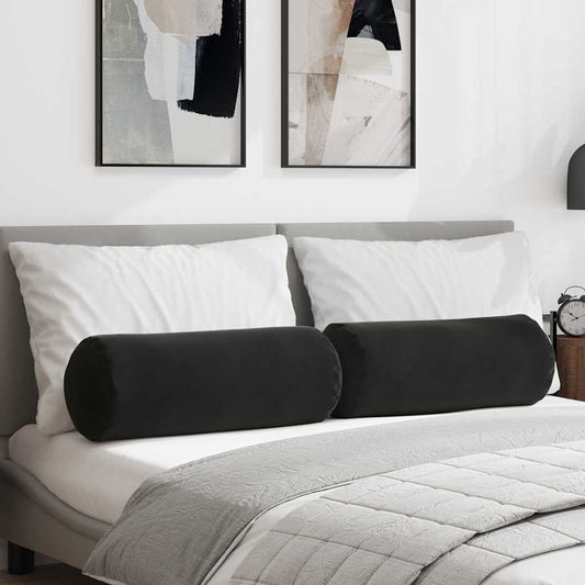 Hengerpárnák 2 pcs Fekete Ø 25 x 70 cm Bársonyos szövet