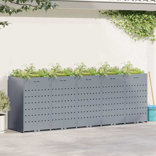 Gurulós kuka tároló 5 kukához Világosszürke Porfestett acél