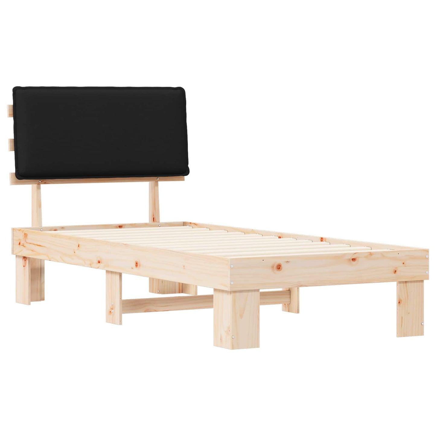 Ágykeret Kárpitozott Fejtámlával fejtámlával Fekete 90 x 200 cm