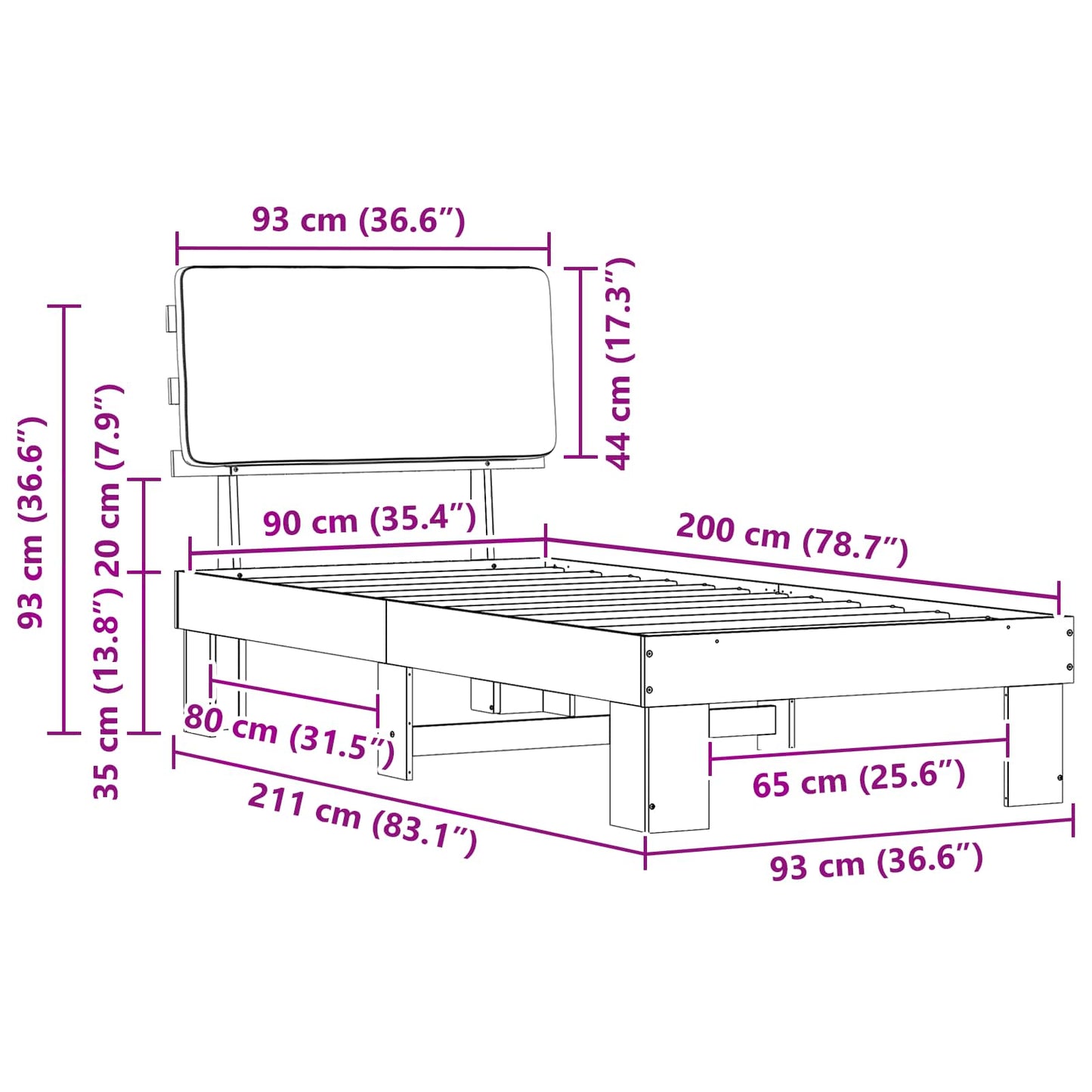 Ágykeret Kárpitozott Fejtámlával Világosszürke 90 x 200 cm