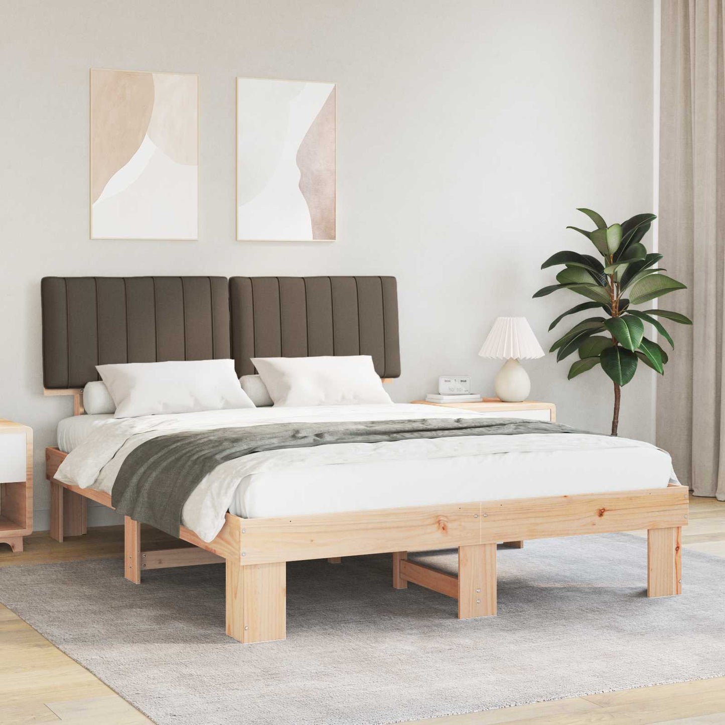 Ágykeret Kárpitozott Fejtámlával Tópszínű 150 x 200 cm