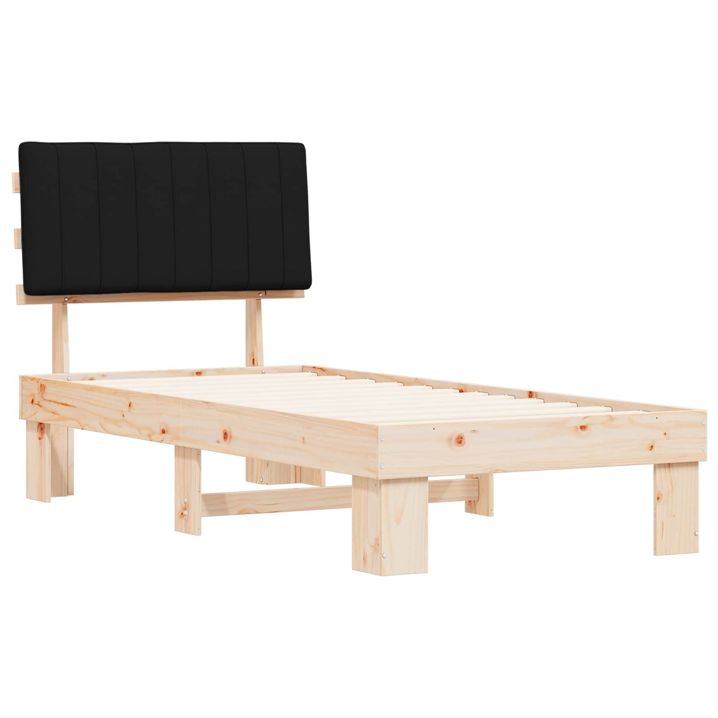 Ágykeret Kárpitozott Fejtámlával fejtámlával Fekete 90 x 200 cm