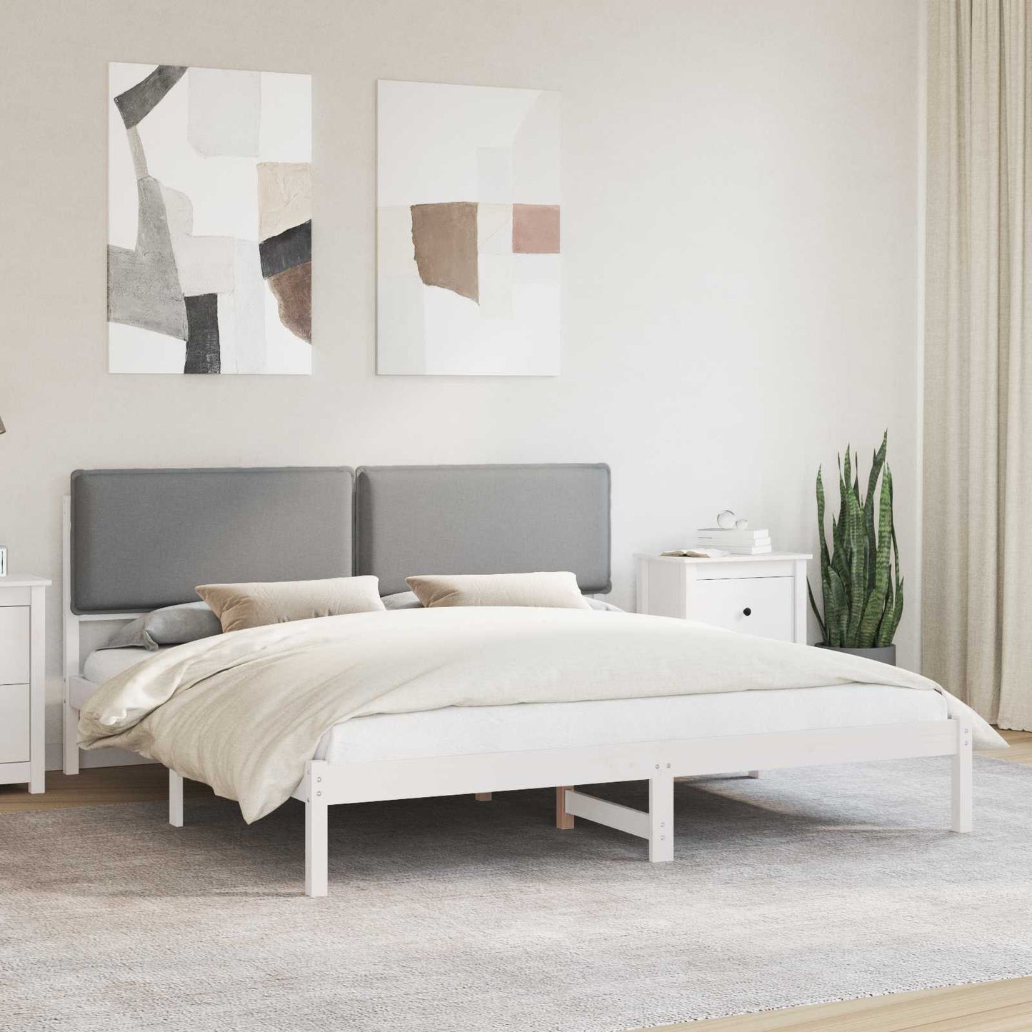 Ágykeret Kárpitozott Fejtámlával Világosszürke 180 x 200 cm