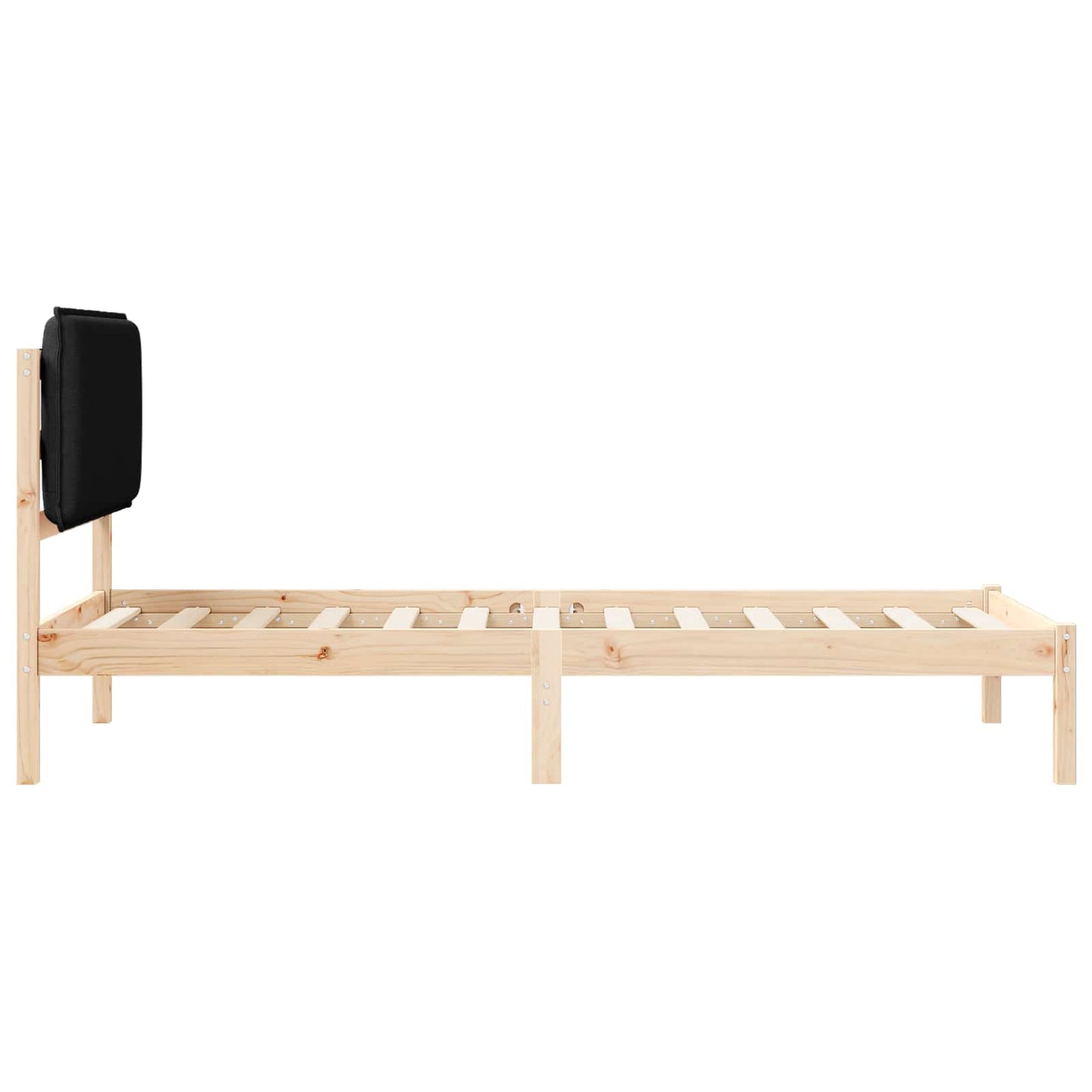 Ágykeret Kárpitozott Fejtámlával Fekete 90 x 200 cm Tömör fenyő