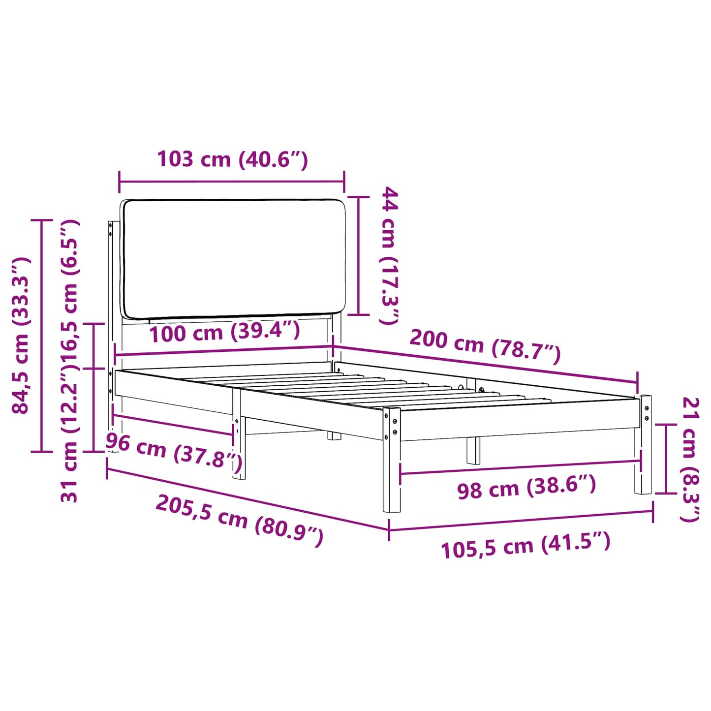 Ágykeret Kárpitozott Fejtámlával Világosszürke 100 x 200 cm