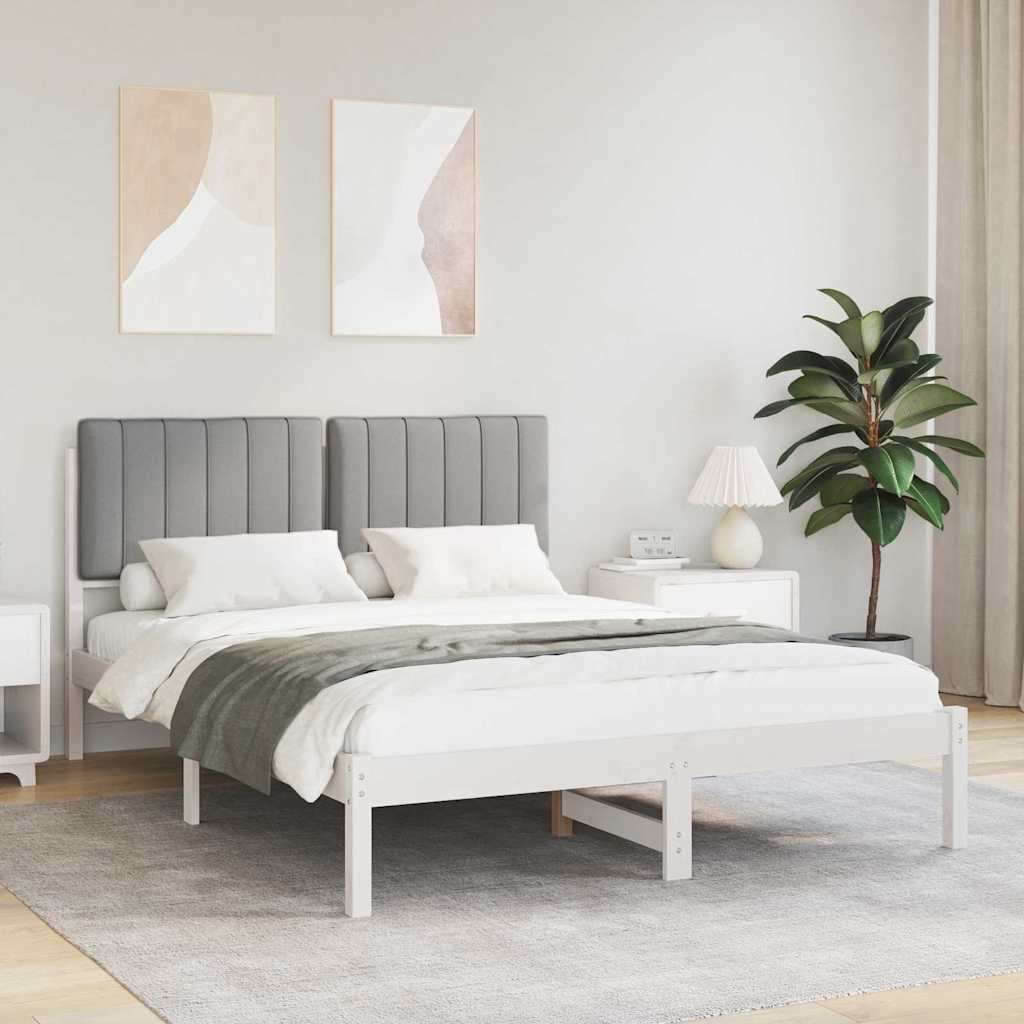 Ágykeret Kárpitozott Fejtámlával Világosszürke 140 x 200 cm