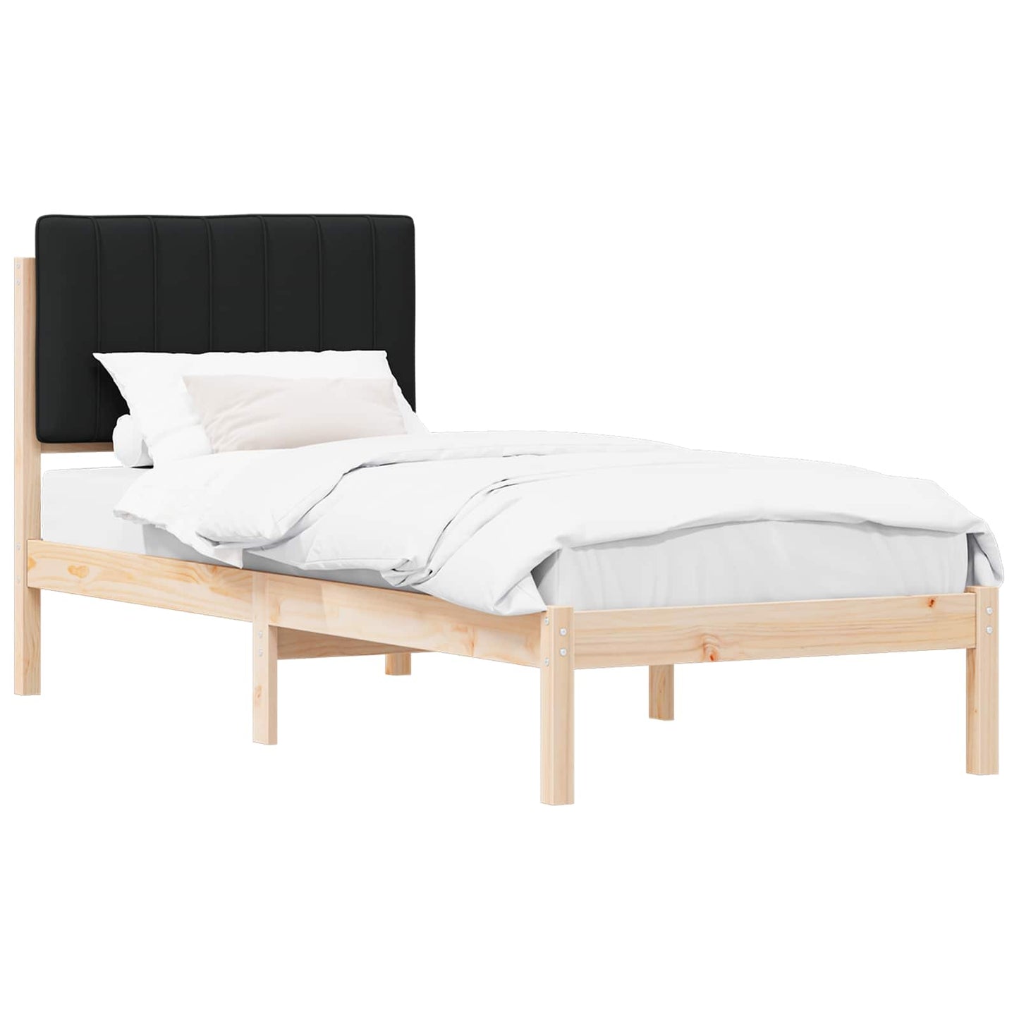 Ágykeret Kárpitozott Fejtámlával Fekete 80 x 200 cm Tömör fenyő
