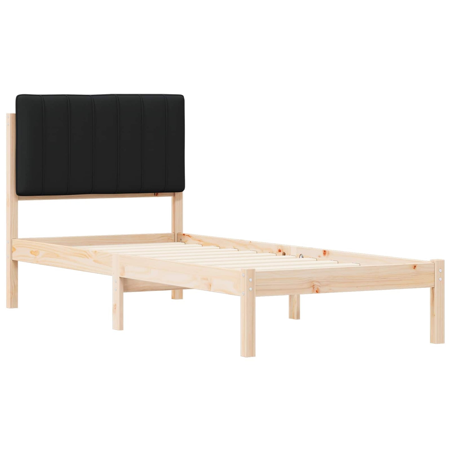 Ágykeret Kárpitozott Fejtámlával Fekete 80 x 200 cm Tömör fenyő