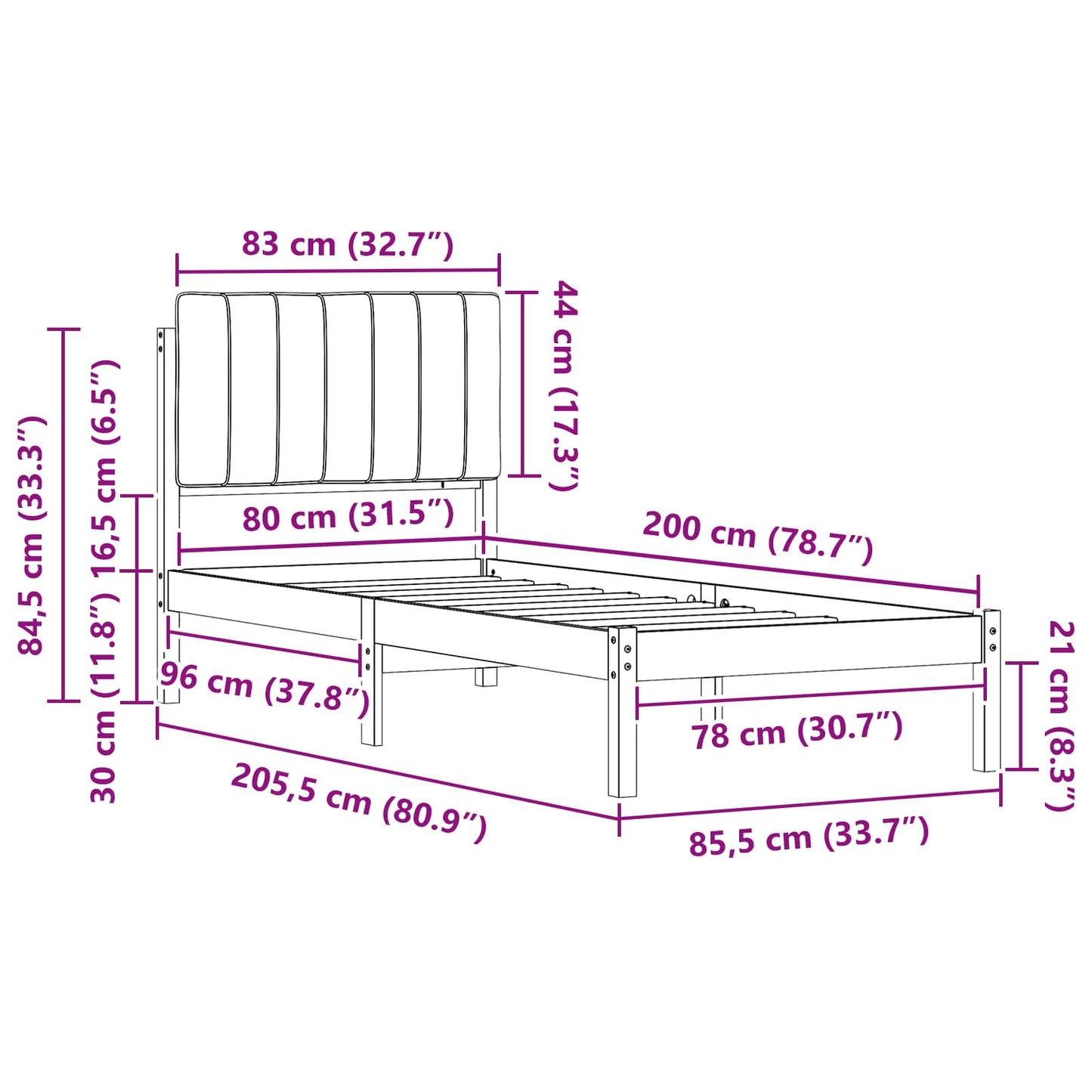 Ágykeret Kárpitozott Fejtámlával Világosszürke 80 x 200 cm