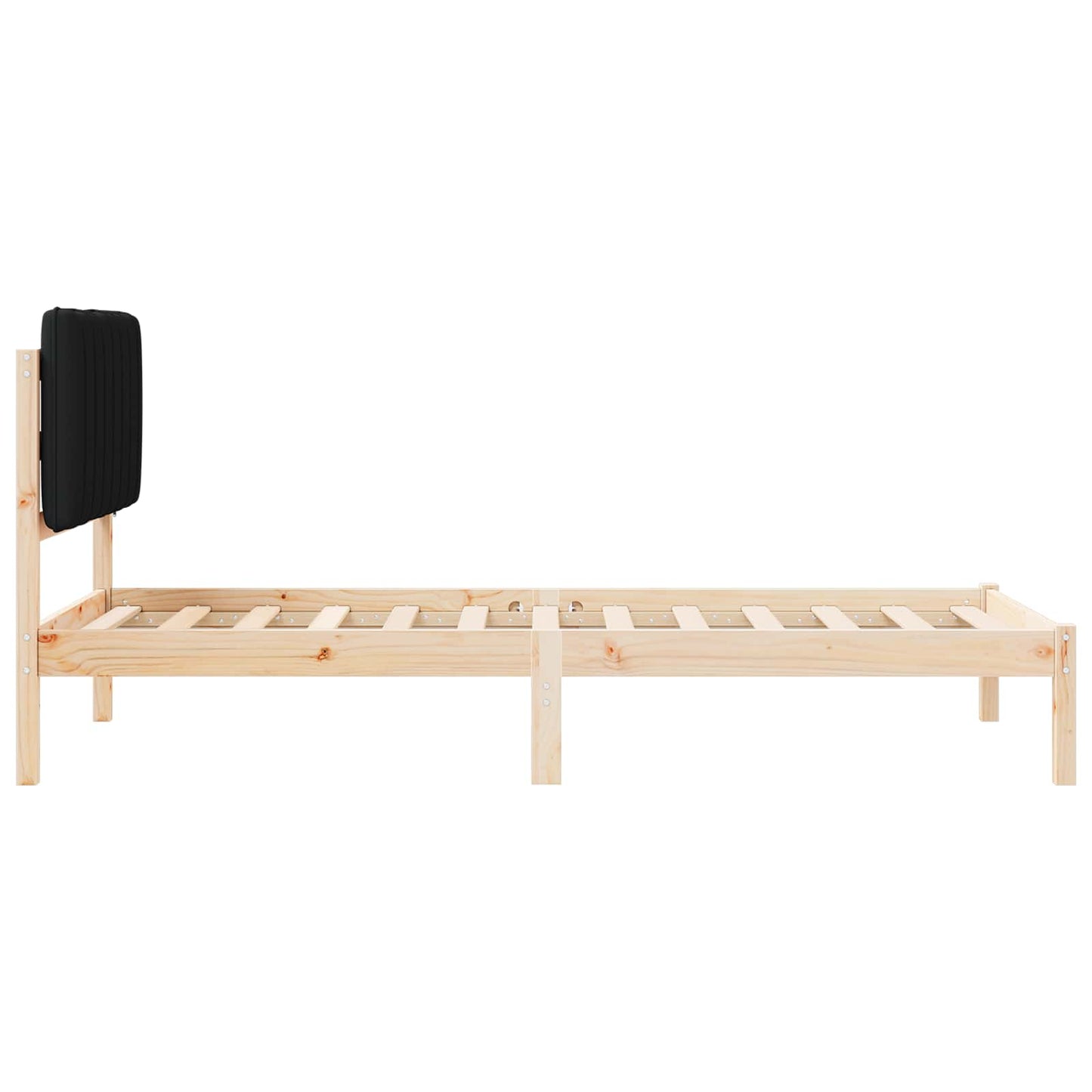 Ágykeret Kárpitozott Fejtámlával Fekete 90 x 190 cm Tömör fenyő