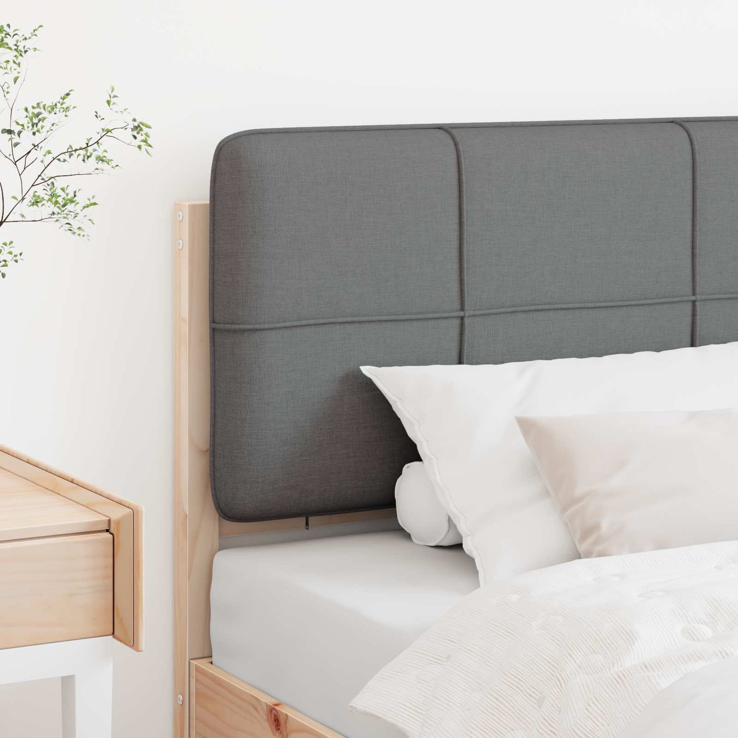 Kárpitozott fejtámla Barna és Világosszürke 90 cm Tömör fenyőfa