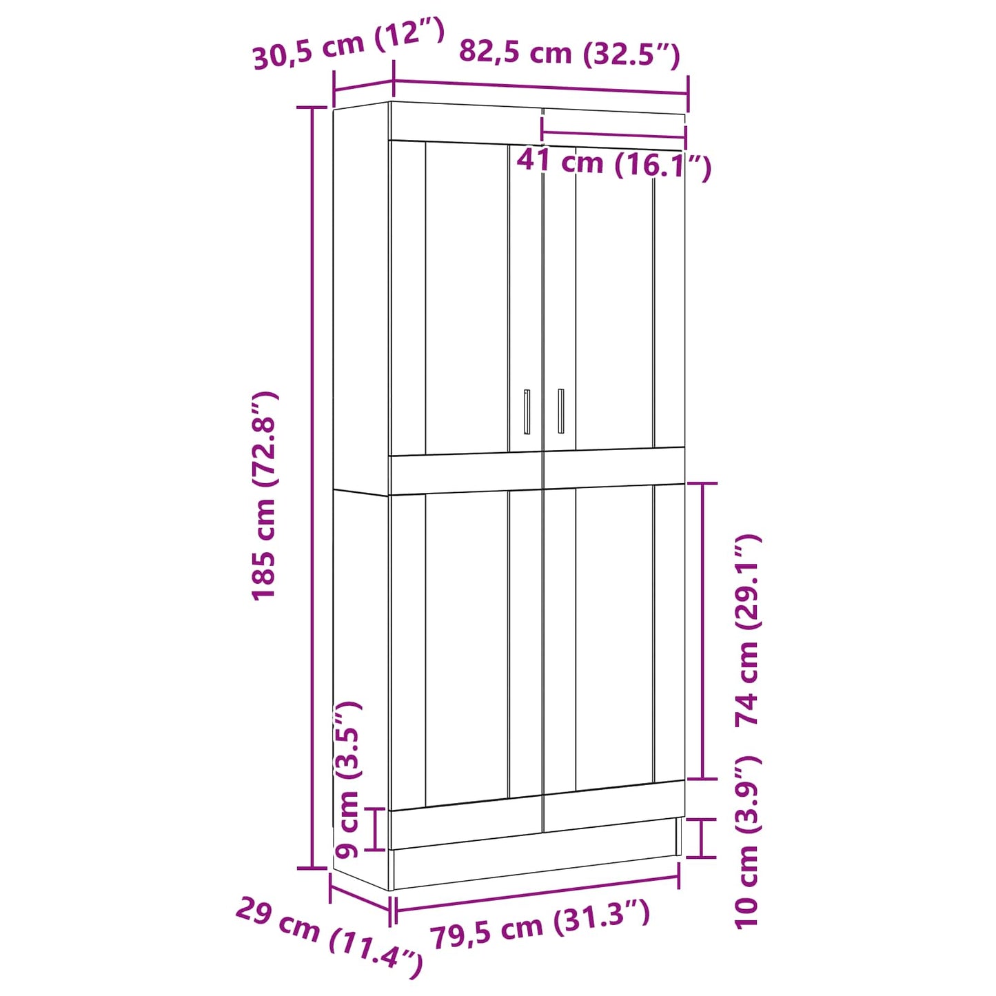 Könyvespolc 3 szintes 82,5 x 30,5 x 185 cm Szerelt Fa