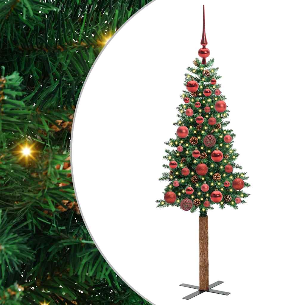 Karcsú karácsonyfa 150 LED-del Zöld 150 cm PVC és tömör fenyőfa