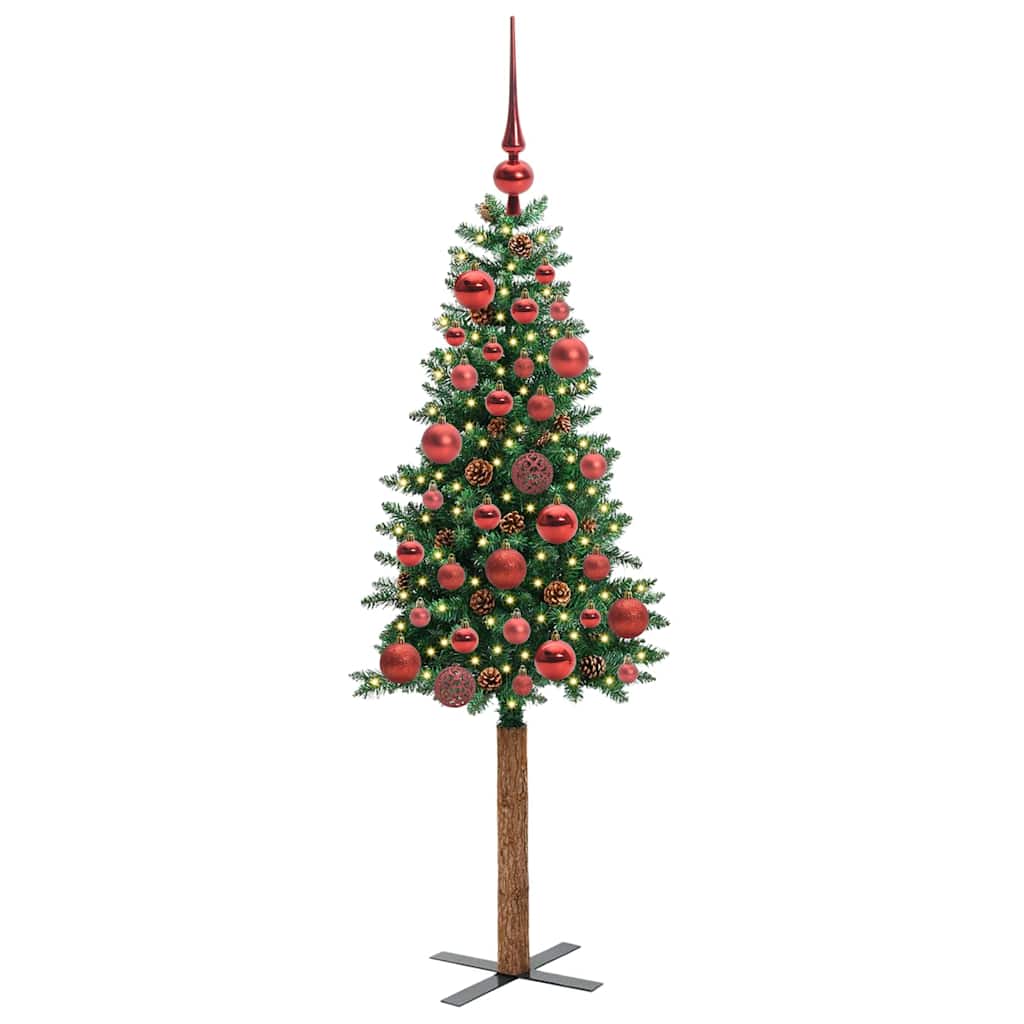 Karcsú karácsonyfa 150 LED-del Zöld 150 cm PVC és tömör fenyőfa