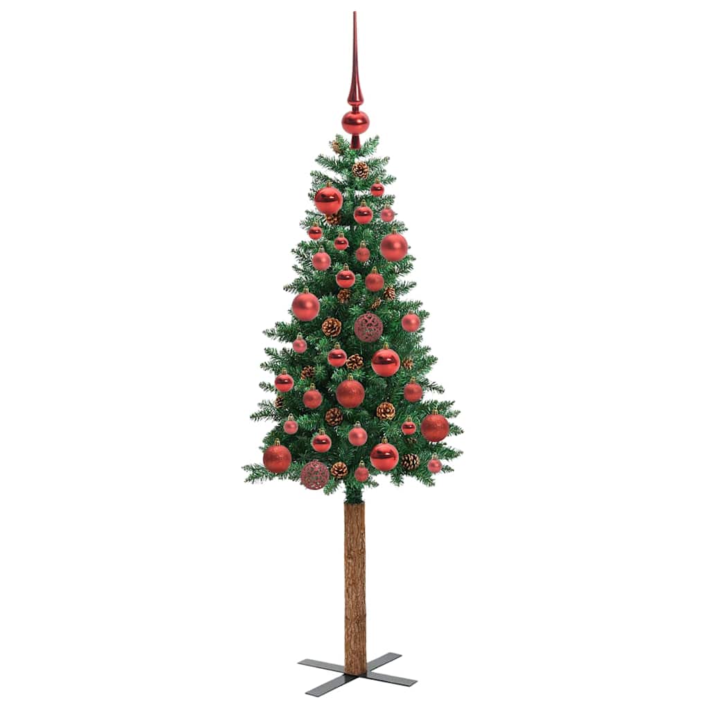 Karcsú karácsonyfa 150 LED-del Zöld 150 cm PVC és tömör fenyőfa