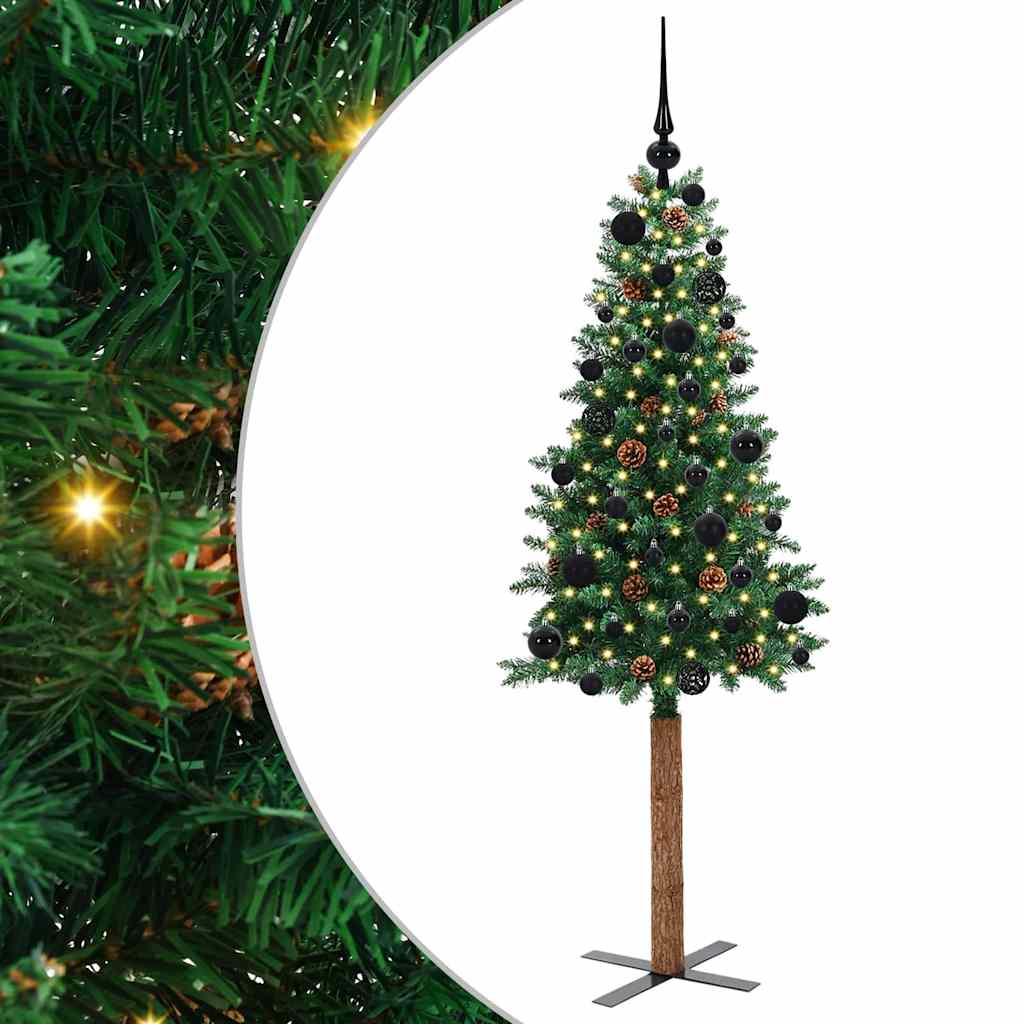 Karcsú karácsonyfa 150 LED-del Zöld 150 cm PVC és tömör fenyőfa