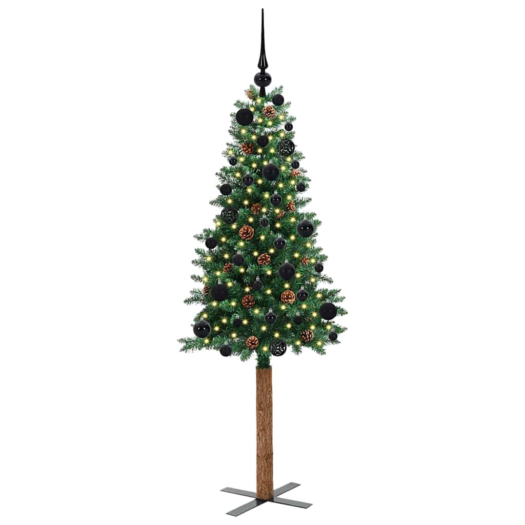 Karcsú karácsonyfa 150 LED-del Zöld 150 cm PVC és tömör fenyőfa