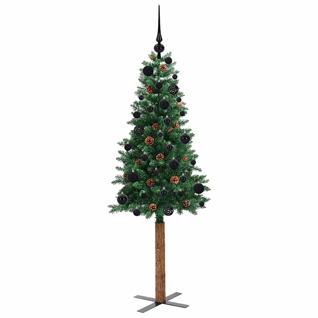 Karcsú karácsonyfa 150 LED-del Zöld 150 cm PVC és tömör fenyőfa