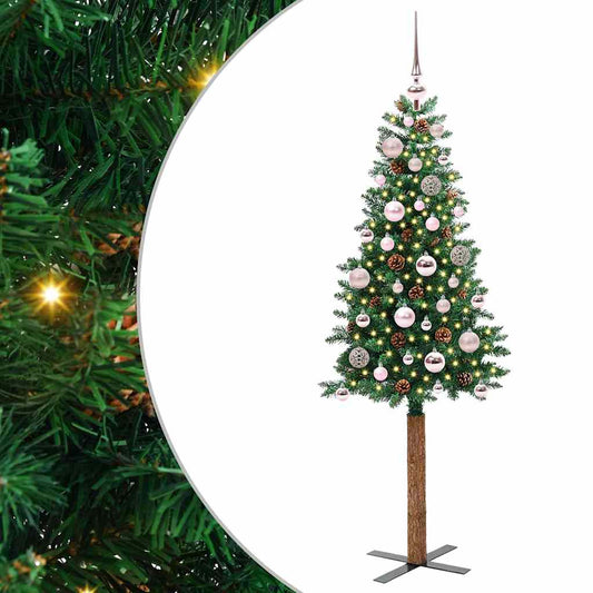 Karcsú karácsonyfa 150 LED-del Zöld 150 cm PVC és tömör fenyőfa