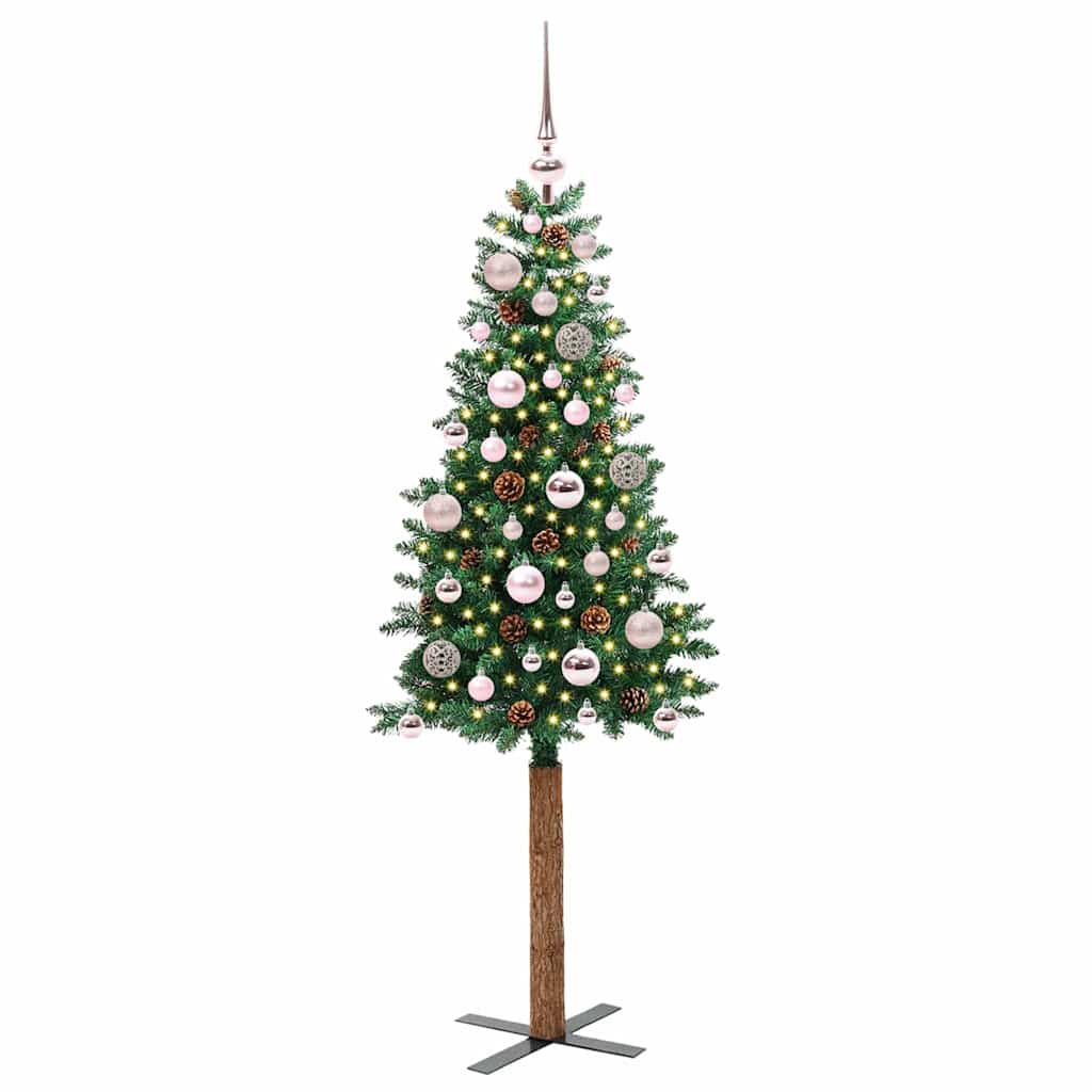 Karcsú karácsonyfa 150 LED-del Zöld 150 cm PVC és tömör fenyőfa