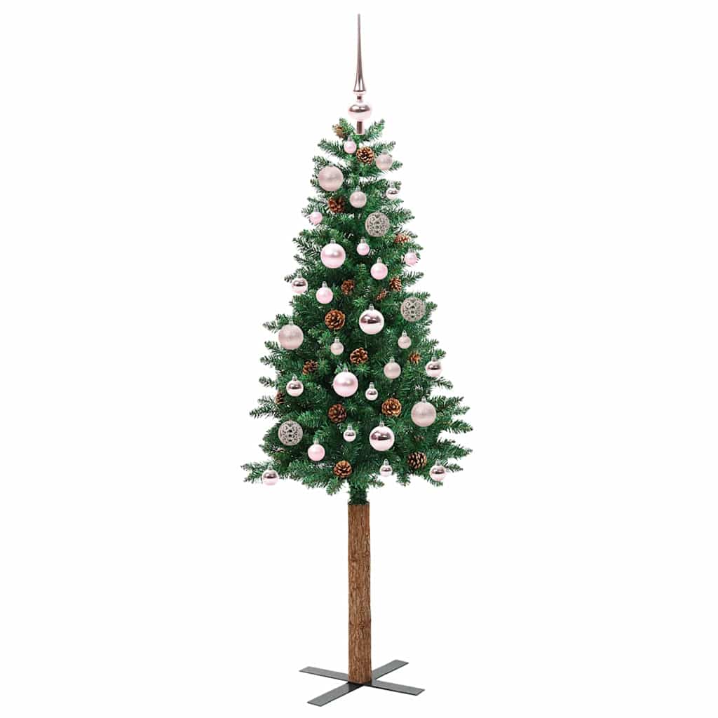 Karcsú karácsonyfa 150 LED-del Zöld 150 cm PVC és tömör fenyőfa