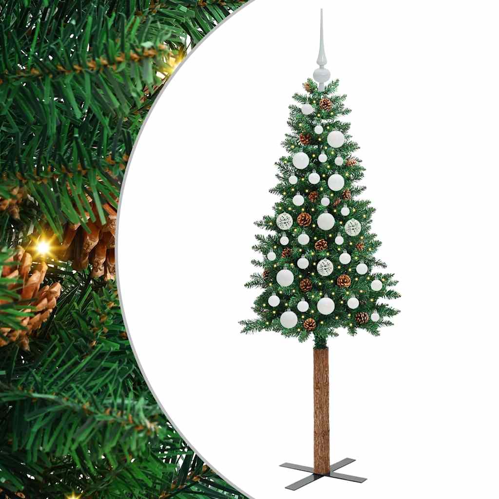Karcsú karácsonyfa 150 LED-del Zöld 150 cm PVC és tömör fenyőfa